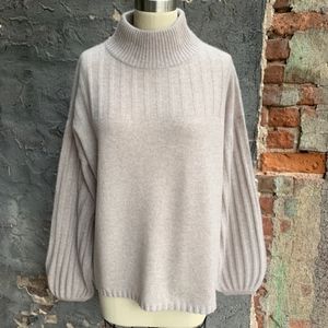 White + Warren Ribbed Blouson Sleeve Sweater